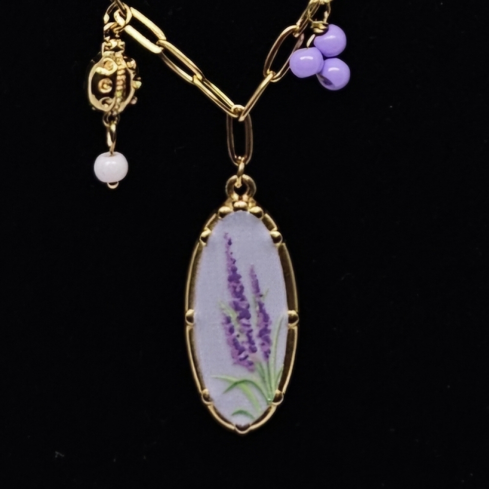 Lavender Pendant Necklace Floral - Picture 3 of 11